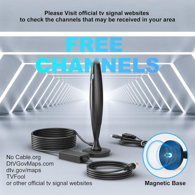Upgraded TV Antenna for Local Channels, Long Range Reception with Surge & Lightning Protection, Digital Antenna for Smart TV Indoor with Strong Magnet CFY-D011AF