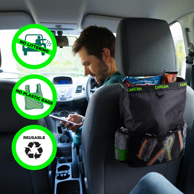 CarCan The Original 3 in 1 Hanging Car Trash Can for Back Seat, Cooler & Storage Bag – Metal Framed, Washable & Reusable Car Trash Bin with 3 Pockets (Pack of 1) (Pack of 1)