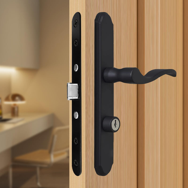 2 Point Bolt Mortise Lock Set Storm Door Fits Pella Handleset, Storm Door Lock Replacement Parts, Black Face Plate