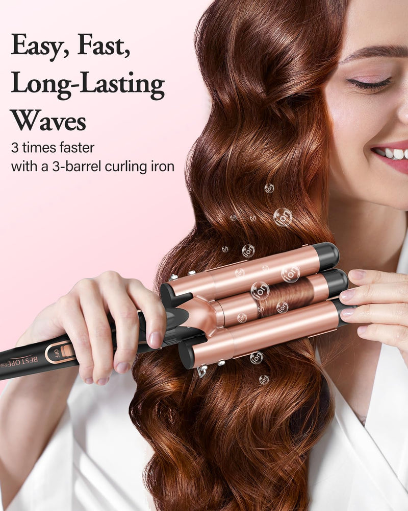 BESTOPE PRO 5 in 1 Beach Waver Hair Curler, Curling Iron (9-32mm) with 2 Temperature Control, Mermaid Hair Waver with Heat-Resistant Glove and 2 Clips for Long Medium Short Hair Rose Gold