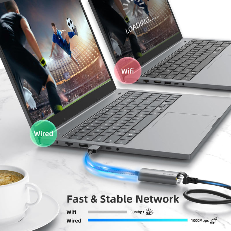 WALNEW 7 in 1 USB C Hub & USB 3.0 to Ethernet Adapter Bundle