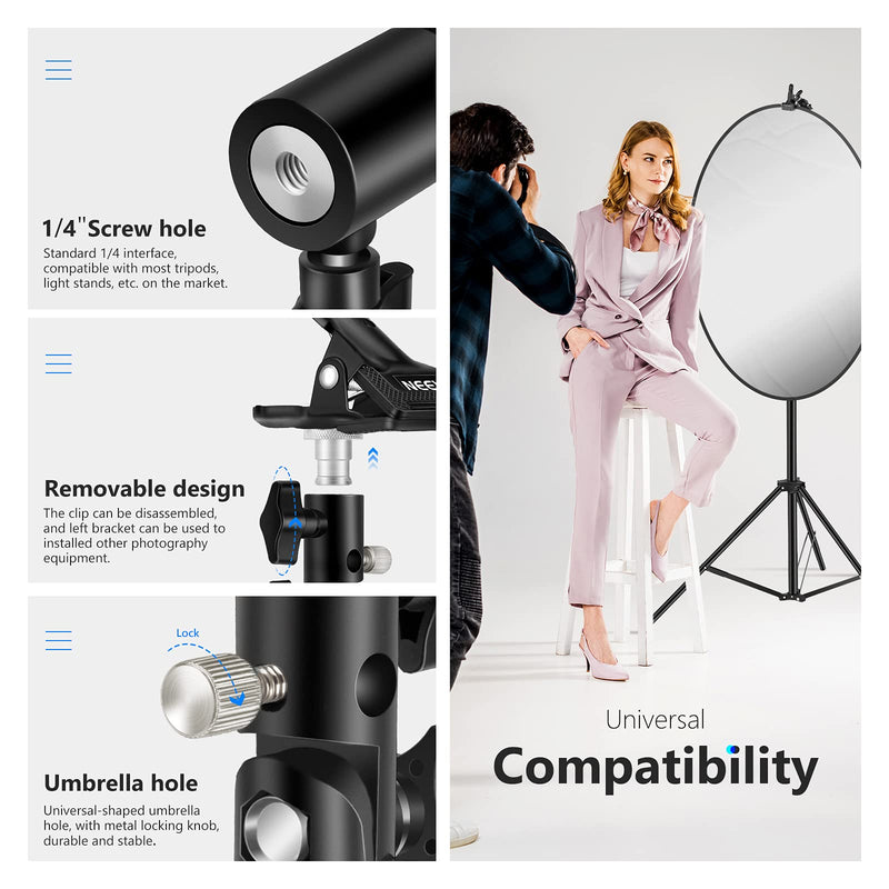 Neewer 2 PCS Photo Studio Heavy Duty Metal Clamp Holder with 5/8" Light Stand Attachment for Reflector