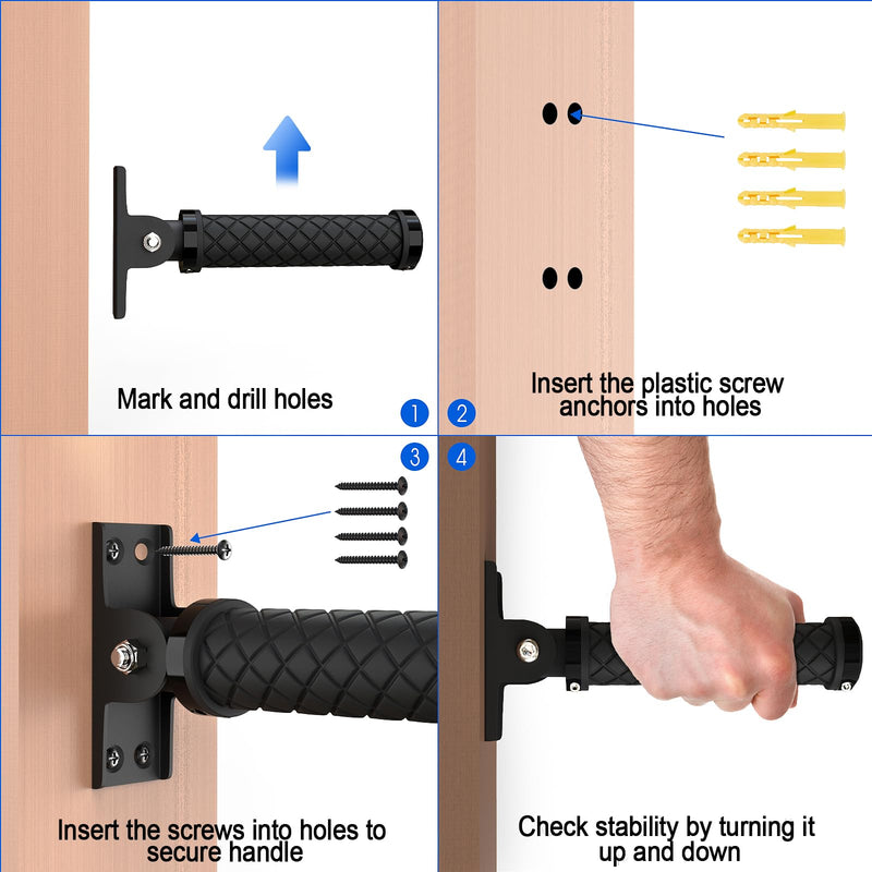 Flip Up Grab Bars for Doorways & Wall & Stairs，Safety Assist Handles for Elderly，Hand Rails for Seniors，Non-Slip Grip for Handicap，Disabled or People with Limited Balance-Black