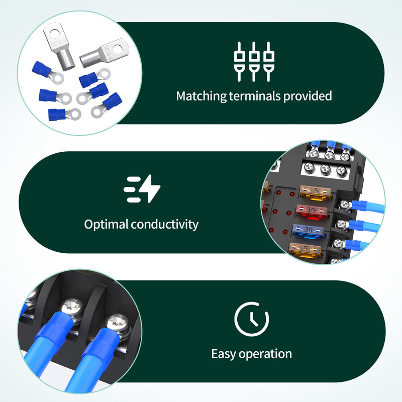 DaierTek 12 Way Fuse Block, 12 Volt Blade Fuse Block with LED Indicator 12 Circuit Fuse Box 12V ATO/ATC Marine Fuse Panel 24V with Waterproof Cover Fuse Terminals for Automotive Boat Car RV