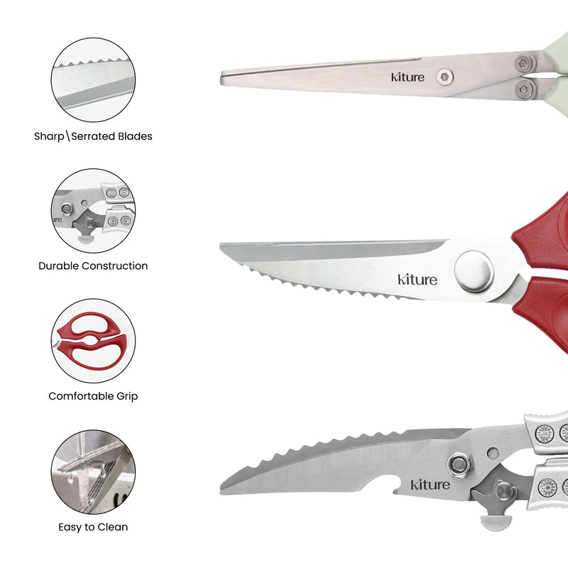 Heavy Duty Kitchen Shear with Bonus MultiPurpose and Herb Scissors 420 Stainless Steel for Chicken, Meat, Fish and Poultry Gift Set with Kitchen Shears for Food and Herbs Scissors by Kiture Modern Kitchen gadgets
