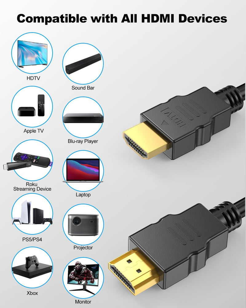 4K HDMI Cable 3FT 10-Pack, HDMI to HDMI 3 Foot High Speed HDMI 2.0 Cable Shielded Cord with Ethernet Support 4K@60Hz, 2K, HDR, ARC, 3D Compatible with Monitor, Roku/Fire TV, Laptop, PS5/4, Blu-ray 3.3FT