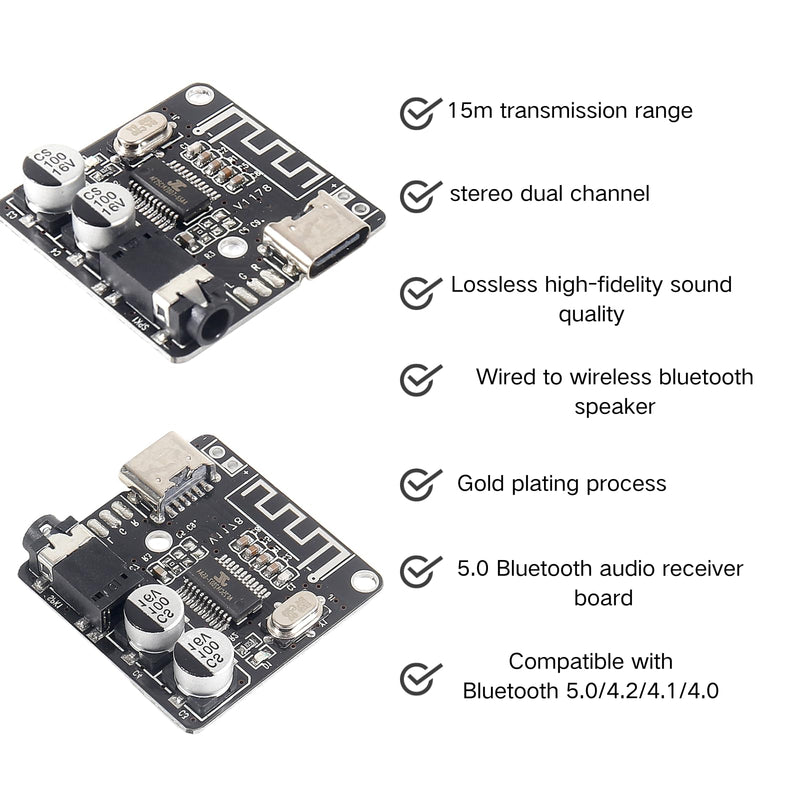 6pcsBluetooth 5.0 MP3 Lossless Decoder Board VHM-314 with 3.5mm Stereo Jack | BT Audio Receiver Module Supports FLAC/WAV/APE/MP3, 15M Range, 5V Type-C Audio Board for Amplifier Headphones Speakers
