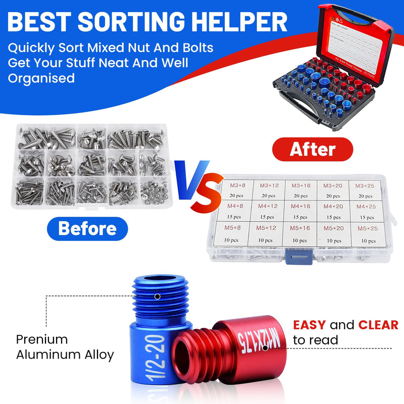 52PCS Thread Checker Kit – SAE & Metric Bolt Thread Checker, Nut & Bolt Size Finder Tool (28 SAE + 24 Metric) – Thread Gauge for Quickly Identifying Screw, Nut, and Bolt Sizes 52