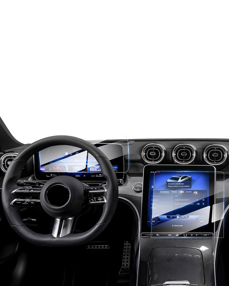 Karltys 2 Pack Tempered Glass Screen Protector for 2023 2024 Mercedes Benz GLC 300/22-24 W206 C300 Accessories, 11.9 Inch Touch Screen & 12.3 Inch Instrument Cluster Screen Cover, Anti Fingerprint Mercedes Benz GLC Class