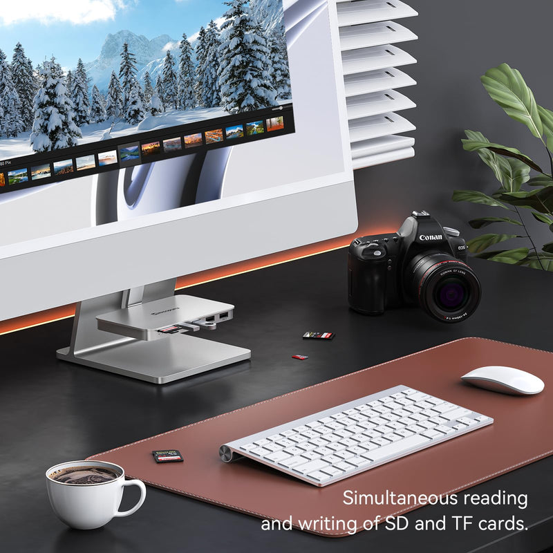 Minisopuru iMac Hub - Compatible with iMac 24 inch M1/M3/M4 and Studio Display 27 inch, Accessories Support Max 10Gbps M.2 SSD (SSD Not Included), USB A/C 10Gbps, SD/TF, Silver.