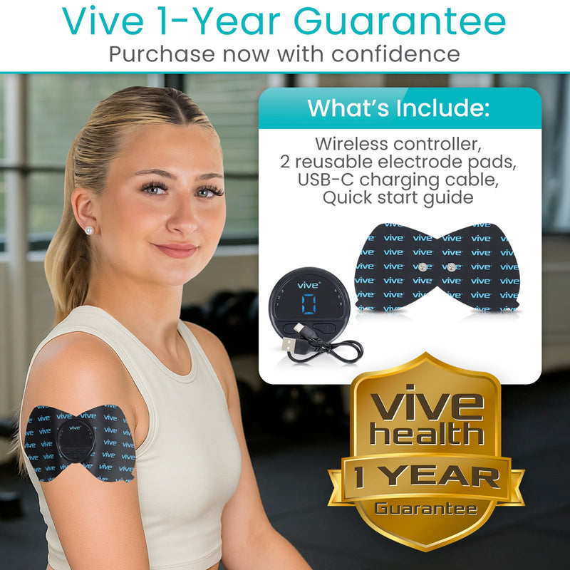 Vive 6 Mode Wireless Tens Unit - Muscle Stimulator for Pain Relief Therapy and Muscle Recovery - Portable, Cordless TENS & EMS Machine with 2 Electrode Pads, LED Display & Adjustable Intensities