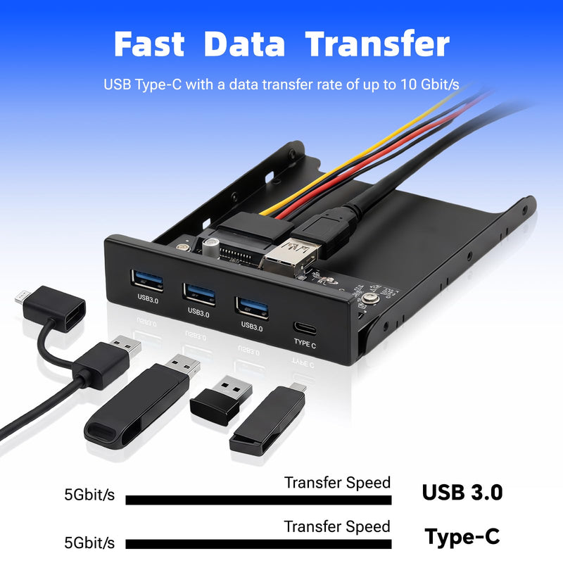 3.5 Inch USB C Front Panel, Internal USB Hub, 4-Port with 3 USB-A & 1 USB-C, USB 3.0 5Gbps Speed Transfer, 15-Pin SATA Power Connection, Fits 3.5" Floppy Drive Bay for Desktop PC Blcak 3A1C