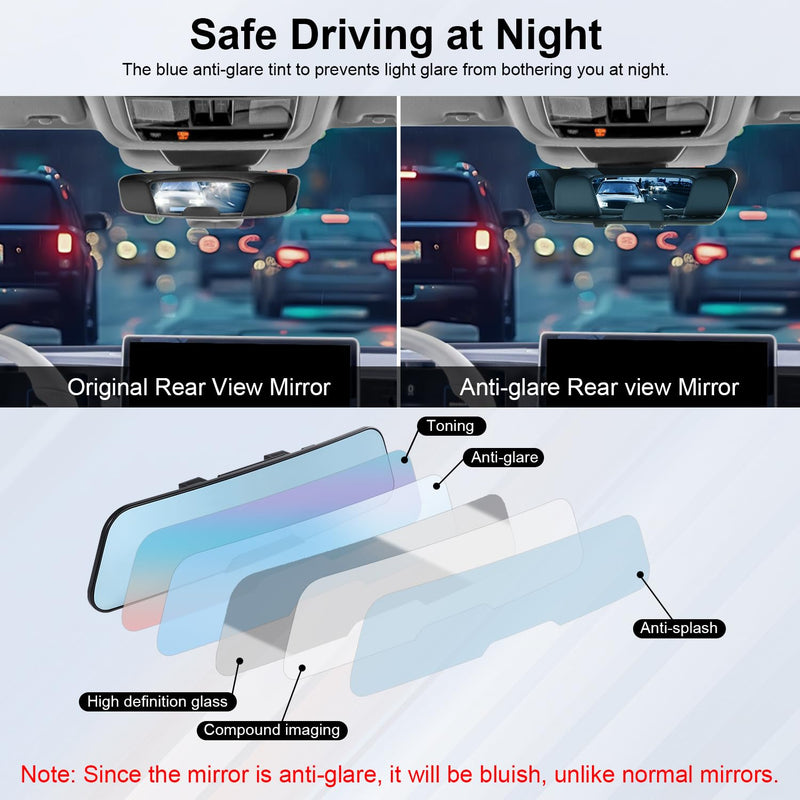 LivTee Anti Glare Rear View Mirror 12.4''(312mm), Wide Angle Panoramic Convex Curve Rearview Mirror Clip on Original Mirror to Eliminate Blind Spot and Antiglare for Cars SUV Trucks Anti Glare(12 inch)