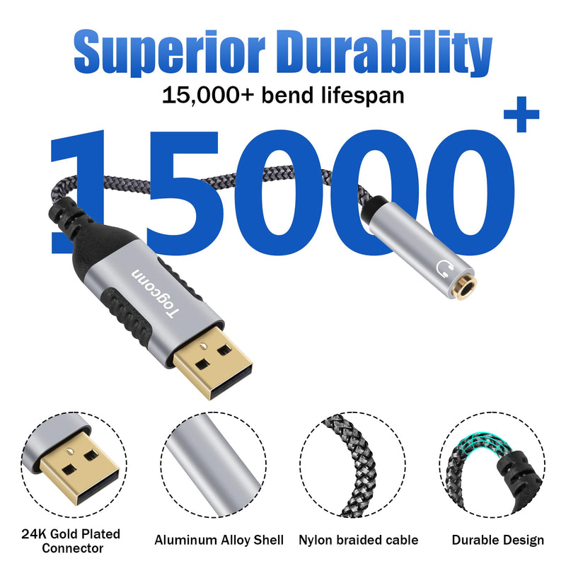 USB 3.0 Male to 3.5mm TRRS 4-Pole Female Headphone Jack Adapter, USB-A to Aux Audio Dongle Cable Cord, External Sound Card Converter for Headset, Mac, PC, Laptop, Mac, Desktops, Linux, PS4-0.6 Feet 1 Pack USB A Male to 3.5mm Female