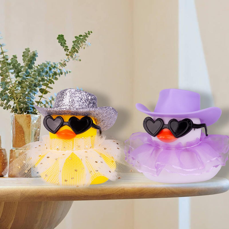 Rubber Duck Car Ornament, Cute White Duck Car Dashboard Decoration Accessories with Mini Hat Sunglasses and Skirt A21-White-Purple Skirt