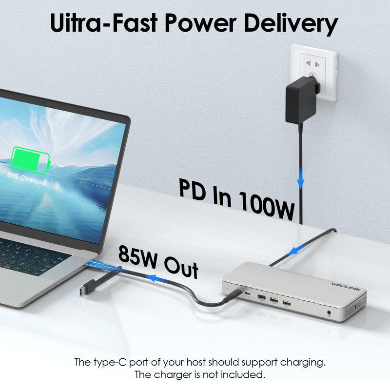 WAVLINK Laptop Docking Station, SM770 Dock,Triple HDMI, Dual DisplayPort | Triple 4K@60Hz, 100W PD in, USB-C/A 10Gb, 2.5G Ethernet, Compatible with macOS/Windows, Required SMI Driver & Host USB 3.2 UG77PD1(no charger)