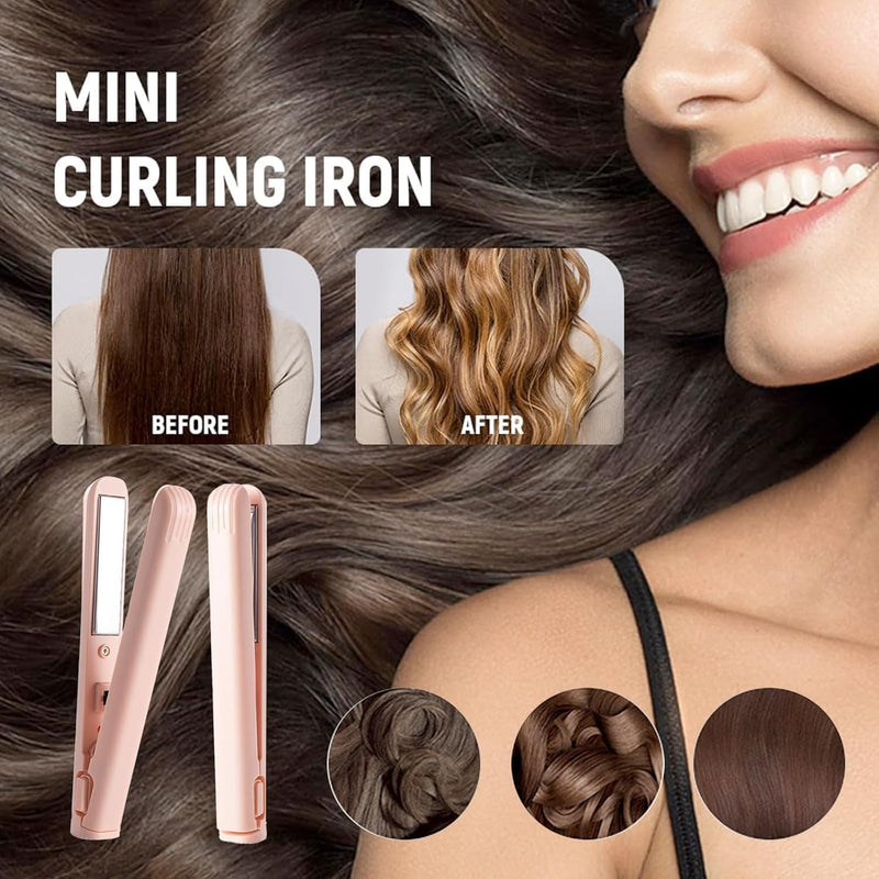 2026 New Mini Dual Purpose Curling Iron, 2 in 1 Mini Curling Wand and Flat Iron, 10s Fast Heating Hair Curler for Short Hair, Portable Curling Tongs Travel Size (Green) Green