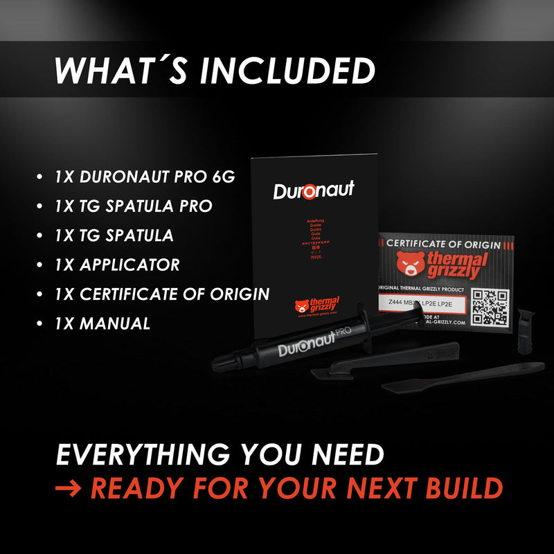 Thermal Grizzly Duronaut Pro - 6 Gram Thermal Paste for CPU | Exceptional Long-Term Stability and Thermal Conductivity for CPU, GPU, Consoles and Demanding Industrial Cooling Systems