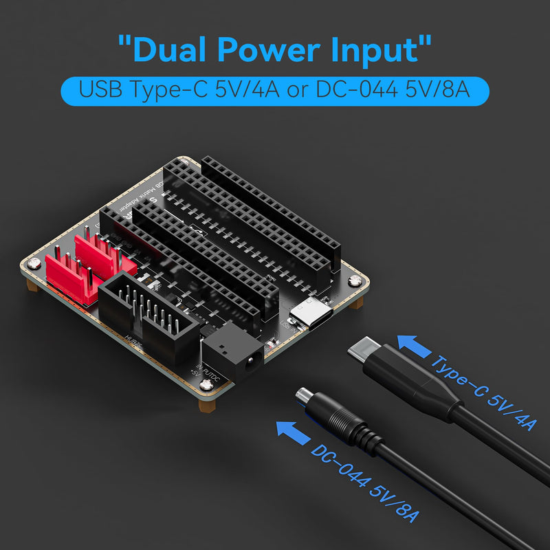 RGB Matrix Adapter for ESP32-DevKitC, HUB75 5V | Gold-plated edge, dual 5V power inputs (Type-C/DC-044), dual VH-4P outputs, HUB75 interface, ESD protection