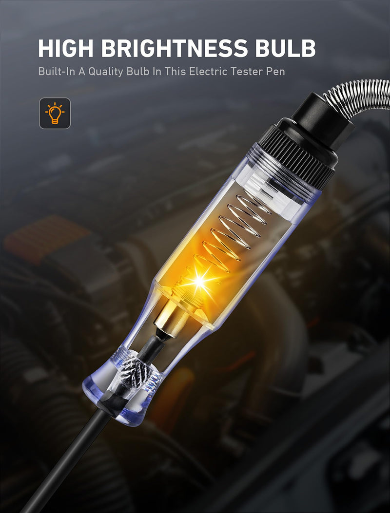 Test Light Automotive, Circuit Tester 6V-12V-24V DC Car Electrical Test Pen with Alligator Clip and Long Steel Probe, Continuity Voltage Fuse Tester for Sedan, SUV, RV and Truck