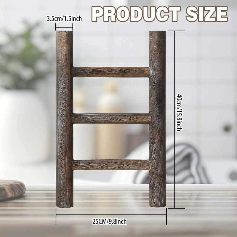 Cinnvoice 2 Pcs Wooden Tea Towel Ladder Rustic Hand Towel Stand Rack Mini Countertop Towel Stand Farmhouse Wood Counter Towel Holder for Bathroom Country Kitchen Office(Wood Color) Wood Color