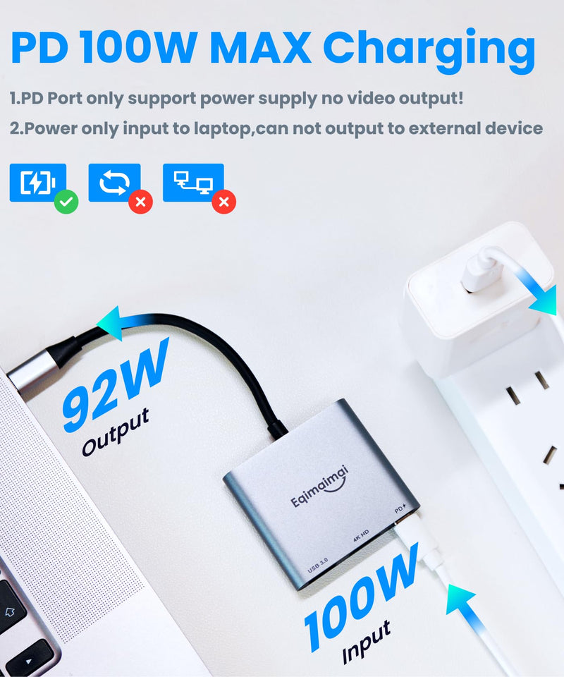USB C to HDMI Multi-Port Adapter(4K@120HZ) with 100w PD,USBC Laptop Docking Station for Monitor Extension Display, USB-C to USB-A Converter 10Gbps,4K HDMI Hub for Mac/iPad pro/MacBook/Laptops HD 4K@120HZ
