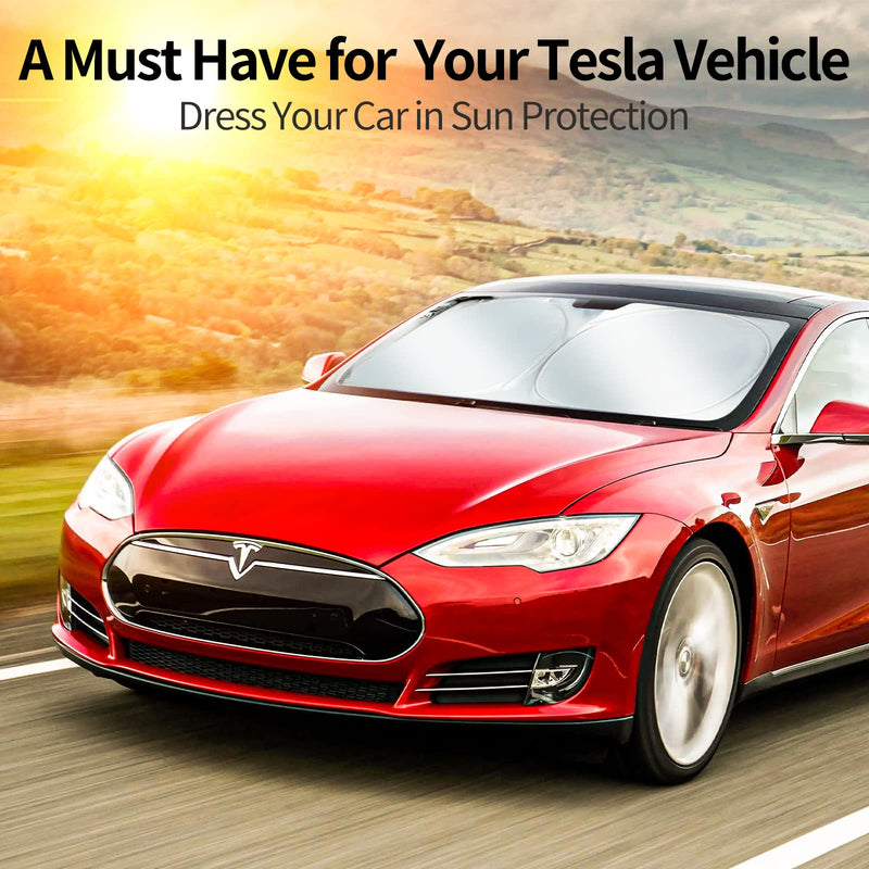 Upgraded Sunshade for Tesla Model 3/Y Windshield, Improved UV Protection Fabric, Metal Frame, Full-Size Foldable Front Sun Shade, Professional Accessories for Tesla Model 3/Y 2016 to 2025 For Tesla Model 3/Y (57''×35'')
