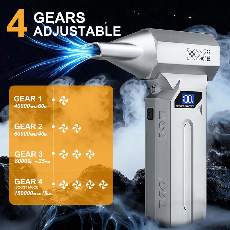 Compressed Air Duster, 150000RPM Powerful Electric Air Duster, 4-Gears Adjustable Cordless Air Blower with LED Light, Rechargeable Dust Blower for Computer, Keyboard, Outdoor