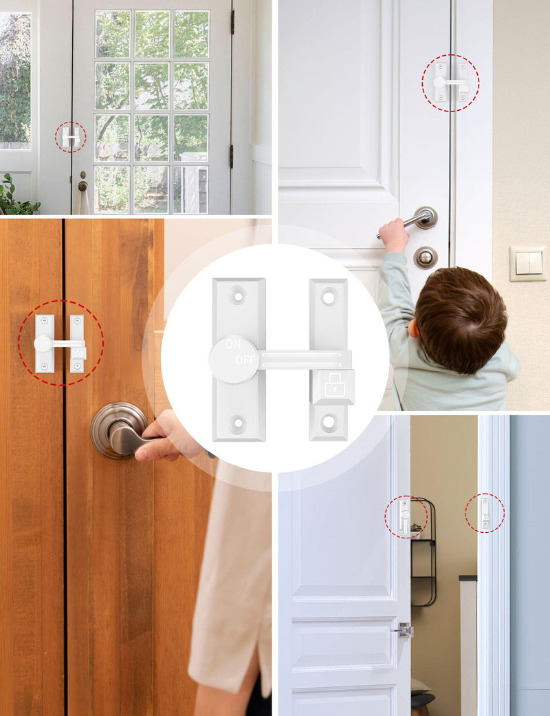 90/180 Degree Barn Door Lock, Small Flip Gate Latches Hardware, Door Security Sliding Door Latch Lock for Barn, Gate, Cabinet, Bathroom, Garden (White 2 Pack) White