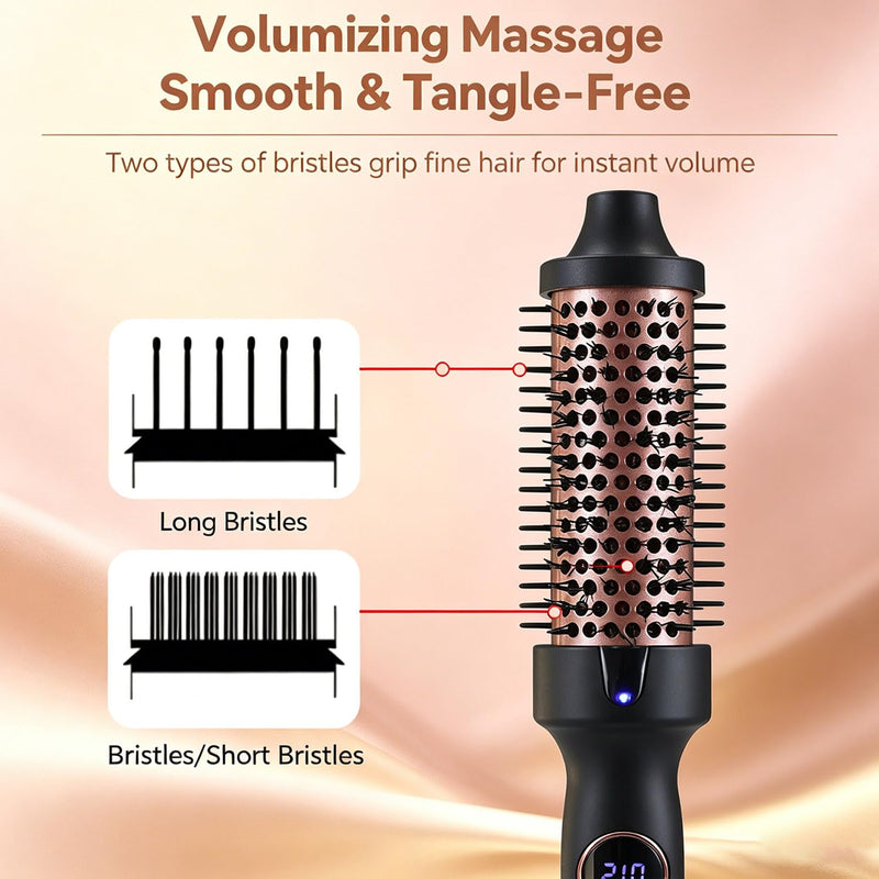  [AUSTRALIA] - Thermal Hair Brush, 38MM Heated Round Brush for Long Dry Hair, Curling Iron & Straightener, 3 Temperature Settings up to 210°C, 30s Fast Heating, Anti-Scald Nylon Bristles