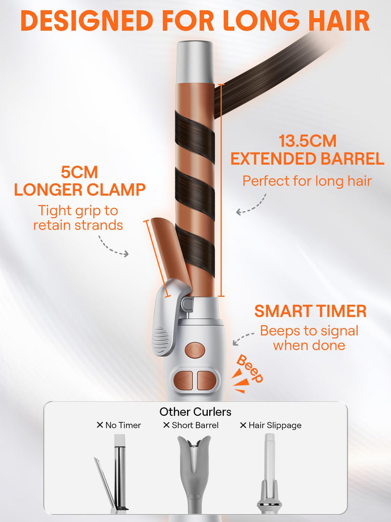 SHEGLAM Rotating Curling Iron, Curl Cycle, 25mm Automatic Curling Wand for Long Hair, Get Effortless Beach Waves with Self Spinning Barrel up to 220°C with Home Button, Dual Voltage