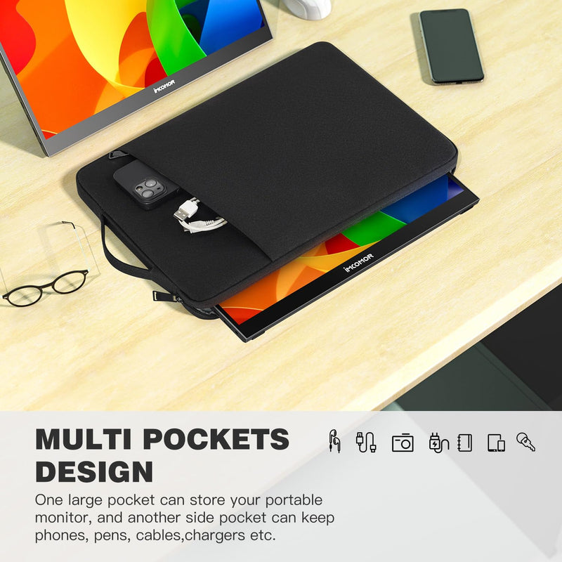  [AUSTRALIA] - Portable Monitor Case 15.6 Inch, Protective Carrying Sleeve for MNN ForHelp KYY ARZOPA InnoView VILVA COOLHOOD ViewSonic HotYeah UPERFECT KOORUI QQH Zenscreen 15.6" Portable Monitor Computer Bag,Black Black
