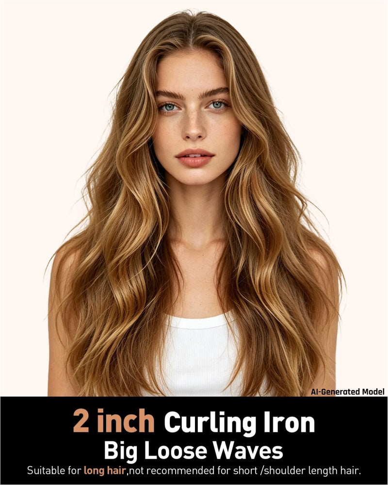 50mm Extra Large Curling Tong Long Barrel,Dual Voltage 100-240V,Beach Waves | Extra Large Curling Iron 50mm for Long Hair,Long Barrel Curling Wand 2 inch Ceramic Tourmaline,110-210°C,Auto Shut Off
