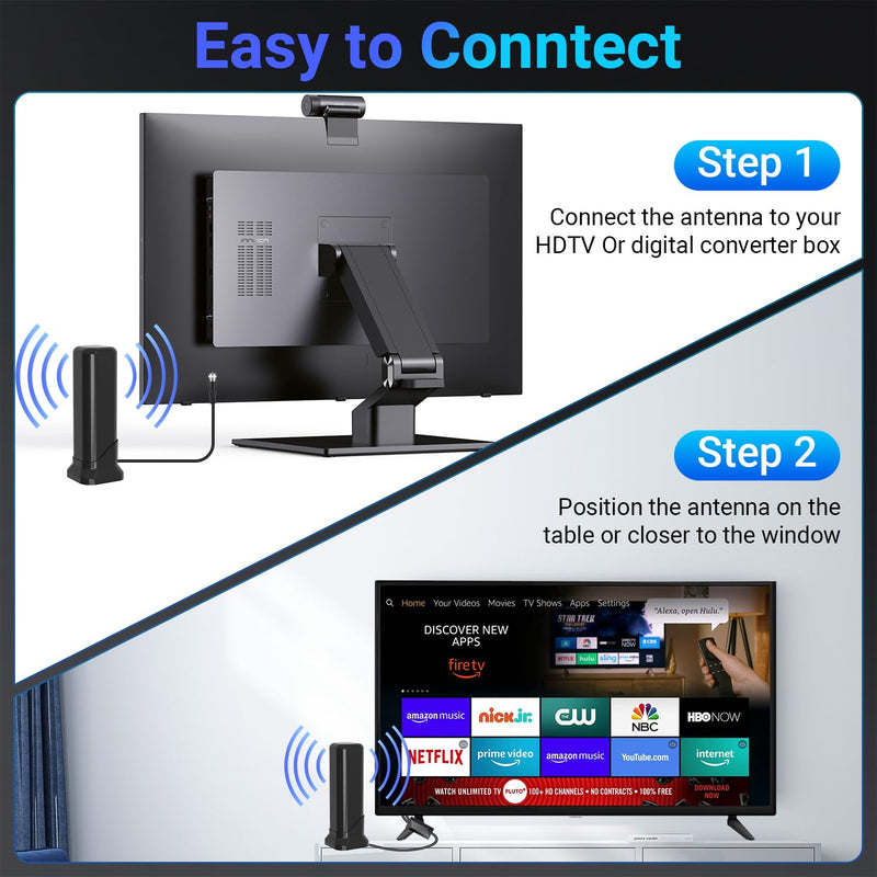 Indoor TV Antenna for Local Channels, 2026 HD Digital TV Antenna for Smart TV with Strong Signal Amplifier, 360° Reception HDTV Antenna Supports 4K 1080P TVs, Magnetic Base & 13ft Coax Cable Black