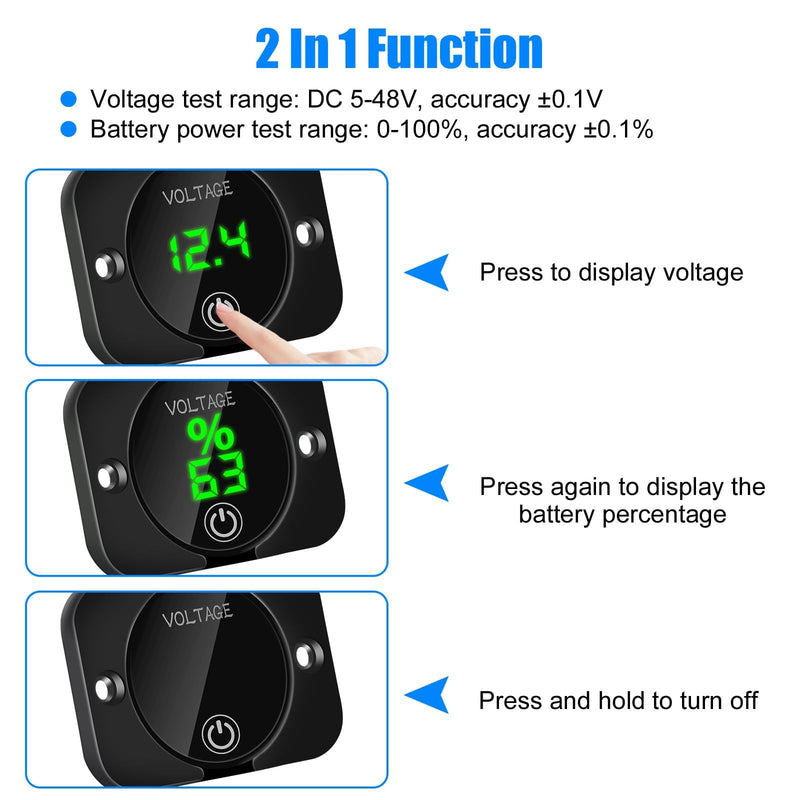Linkstyle Voltmeter 12V 24V, Digital Display Voltage Gauge 12V, Waterproof Volt Meter Gauge, Battery Capacity Voltage Meter Green