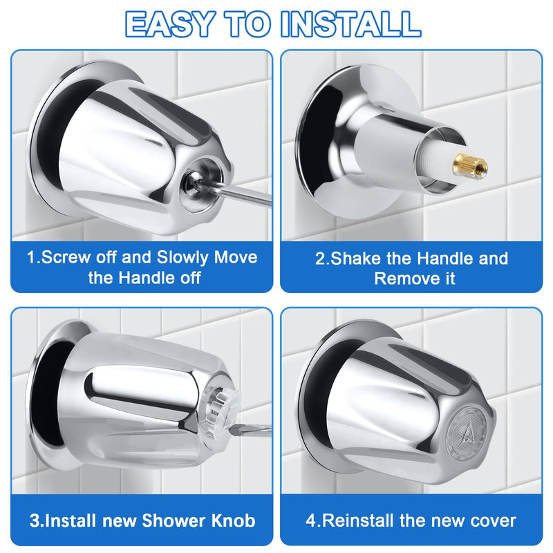3 Piece Shower Knob Replacement, Compatible with Price Pfister Verve and Bathtub Shower Faucet Handle Include Hot/Cold/Diverter Shower Knob and Flange Base (Polished Chrome) 3