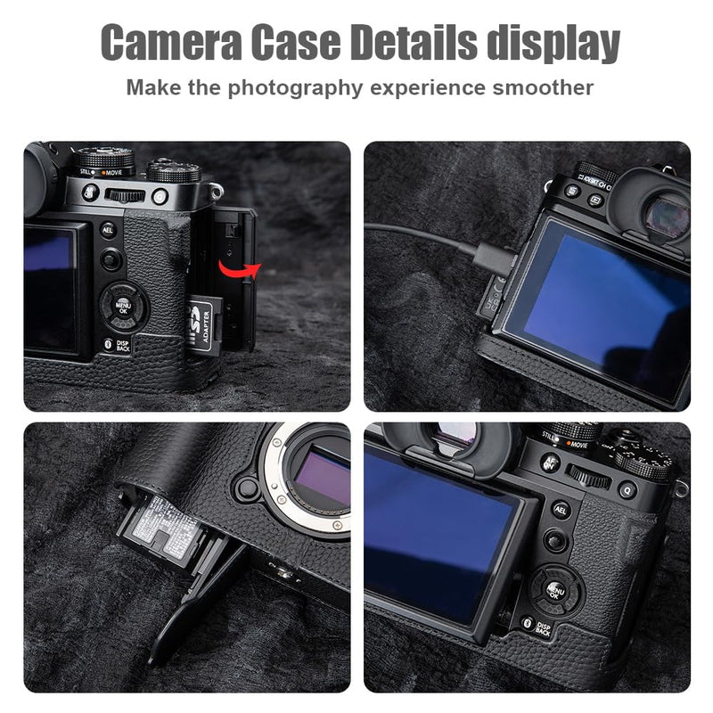 X-T5 Vintage Genuine Leather Camera Case Half Leather Camera Protector with Shoulder Strap for Fujifilm X-T5