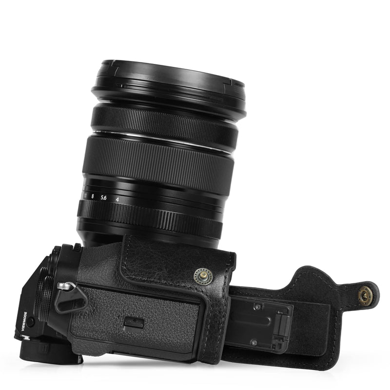 MegaGear Ever Ready Genuine Leather Camera Case Compatible with Fujifilm X-T5 (16-80mm)(Black) Black