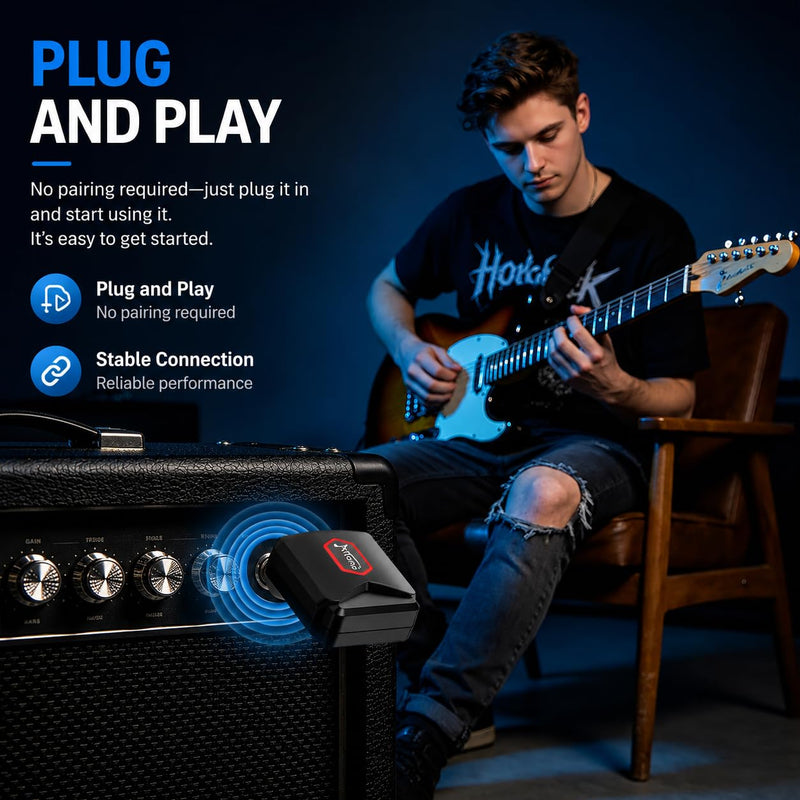 AITONE 5.8GHz Wireless Guitar System with Charging Case (AW-06) | 48kHz/24-Bit Transmitter and Receiver, <6ms Latency, 4 Channels, 65 ft Range, Up to 18H Total Playtime