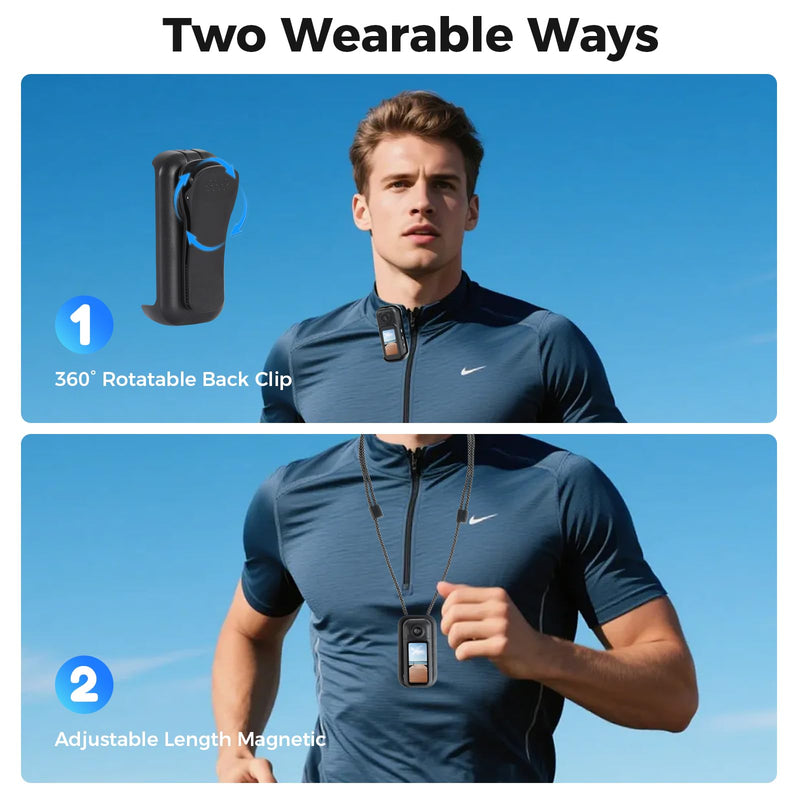 Mini Body Camera - Wearable POV Cam with Back Clip & Magnetic Lanyard 64GB | 6+Hours Recording, 180° Rotating Lens, 1.47" Touch Screen&Charger Base for Vlogging Travel Workers Cycling Motorcycle(Black)