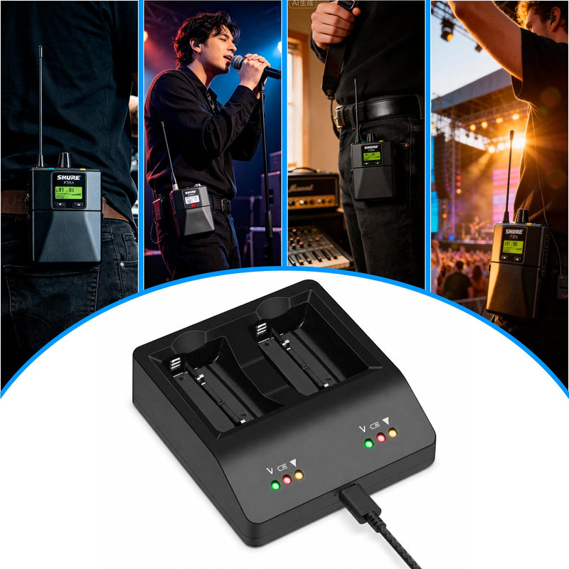 for Shure SB900C SB900B SB900 Battery SBC20-900 Dual Charging Cradle | Replacement SBC100-US SBC10-100-US Charging Cradle with 1M Type-C Cable, Type-C Input 5V/2A,Output 4.2V/1Ax2CH