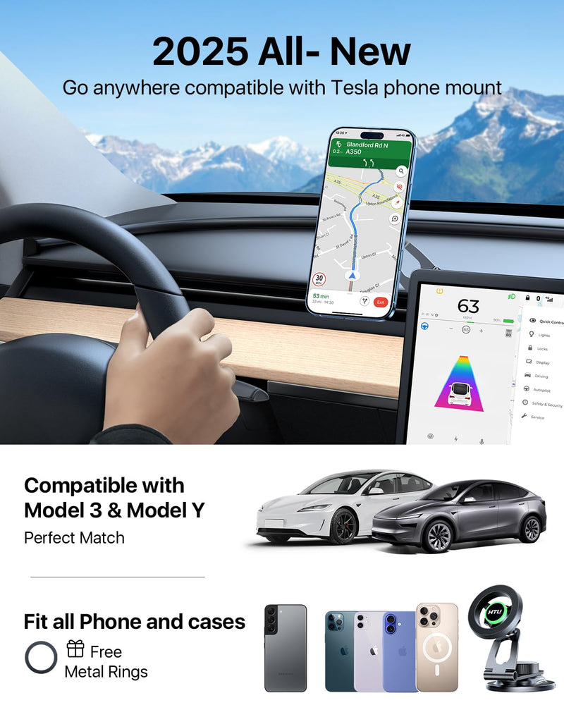 Upgrade for Tesla Phone Mount [Strong Magnet & Foldable] MagSafe Car Mount for Tesla New Model Y Juniper Model 3, 360° Adjustable for Tesla Phone Holder fits for iPhone | [360° Adjustable 99LBS Ultra Suction] Cell Phone Holders for Tesla Cars/Gym/Mirro...