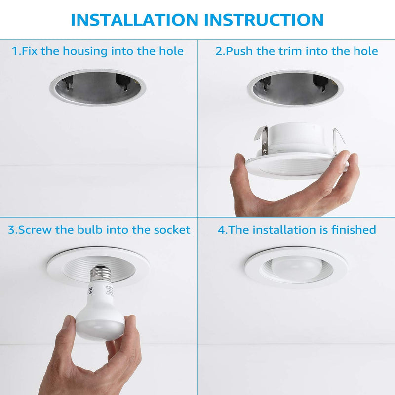 TORCHSTAR 4 Inch Classic White Recessed Light Trim, Metal Step Baffle Trim, Fit Halo/Juno Remodel Recessed Housing, 4 Inch Can Light Trim for PAR16, PAR20, BR20, White, Pack of 6
