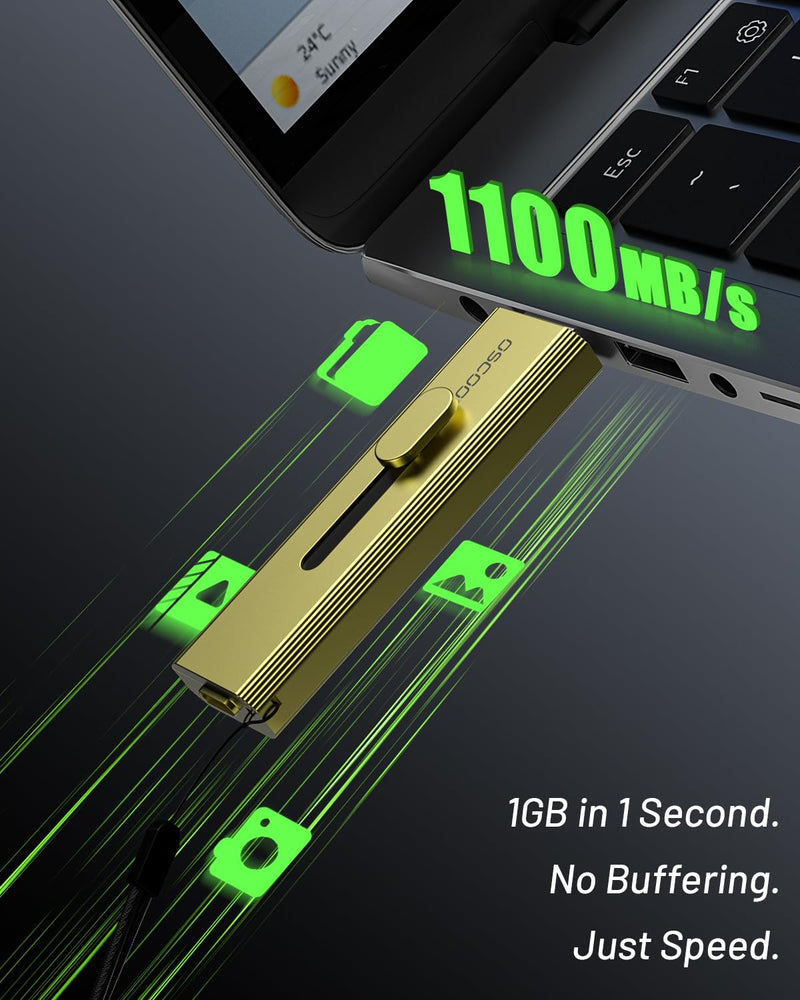 1TB Portable SSD, Up to 1000MB/s, USB 3.2 Gen 2 External Solid State Drive, Dual USB-C & USB-A Ports, Push-Pull Design, Compatible with iPhone 15/16/17, Android, Mac, Windows 1TB