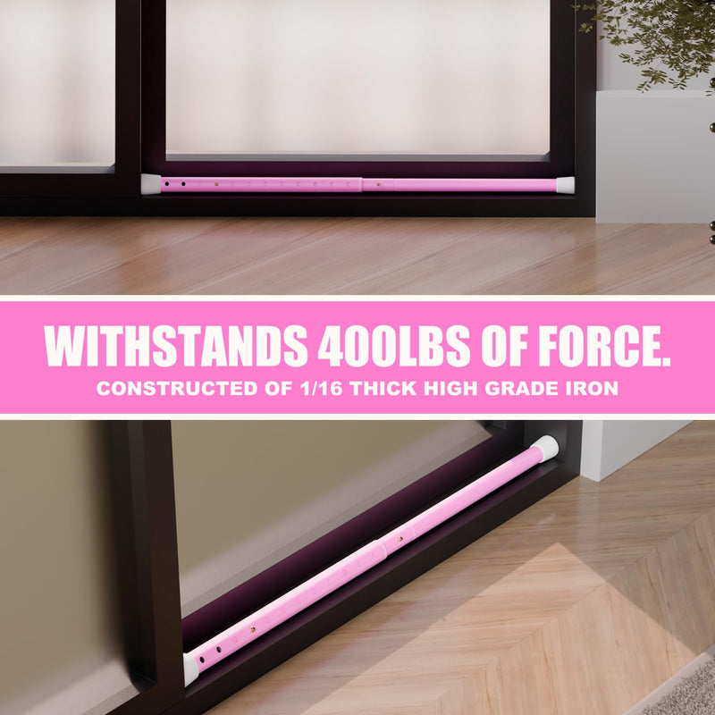 SECURITYMAN 3-in-1 Door Security Bar, Security Door Stoppers & Door Barricade – Heavy Duty Adjustable Iron Security Lock Bar for Home Defense, Apartment & Travel Safety (1 Pack - Pink) 1 Pack