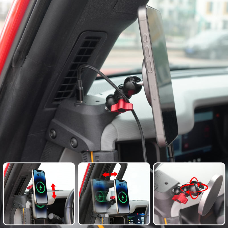 Magnetic Phone Holder with Charging C Port for Ford Bronco 2021 2022 2023 2024 2025 2026, Adjustable Angle 360° Phone Mount for Bronco Accessories (NOT fit for Sport) Magnetic