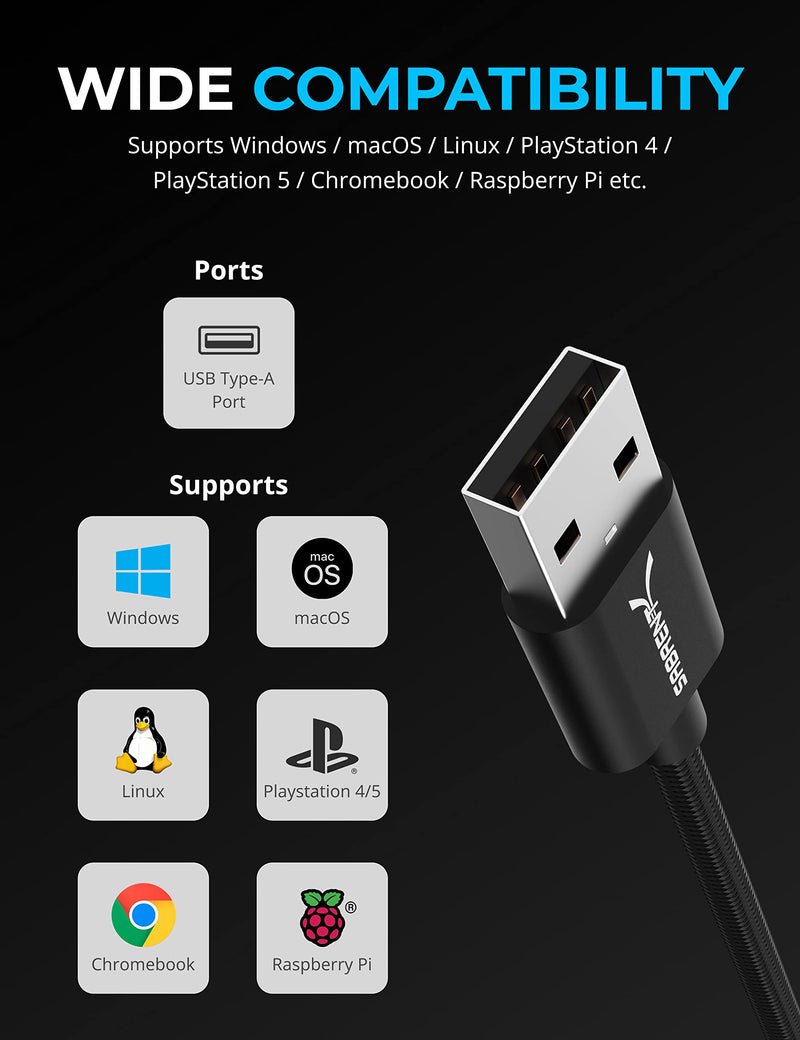 USB Type-A to 3.5mm Dual Function Audio Jack Active Adapter 20" Cable with USB External Stereo Sound Adapter for Windows and Mac. Plug and Play No Drivers Needed.