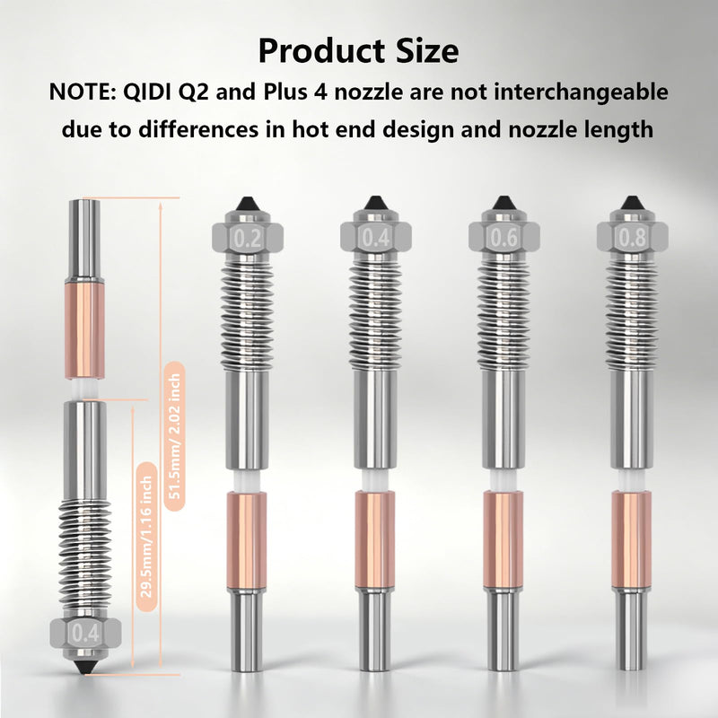 5PCS Bimetallic Quick-Swap Nozzle 0.2/0.4/0.6/0.8mm for QIDI Plus 4, Ceramic Throat Tube Copper Alloy Hardened Steel Integrated Nozzle High Temperature Resistant for QIDI Plus 4 3D Printer 5PCS Muilt Size Nozzle
