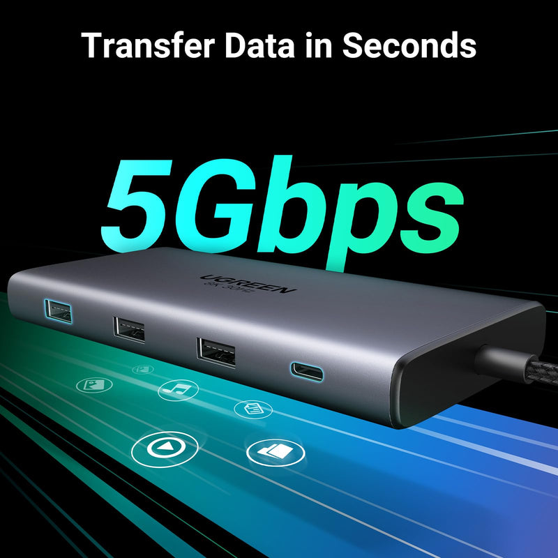 UGREEN USB C Docking Station Dual Monitor, 10-in-1 Laptop Dock with 2 HDMI | 2x HDMI, Single 8K, 100W PD, 1Gbps Ethernet, 4x 5Gbps USB-A/C Data, SD/TF, Revodok Pro Aluminum USB-C Dock for Dell/HP/Lenovo
