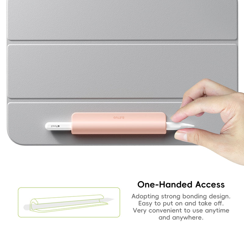 ELETIUO Silicone Pencil Holder Sleeve,Compatible with Apple Pencil (USB-C),Apple Pencil 1st/ 2nd Generation,Strong Adhesive Sticky Attached to iPad Case for Stylus Pens and Most Pens,Pink Pink